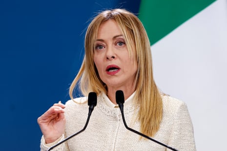 Italian prime minister Giorgia Meloni speaking at a press conference in Rome.