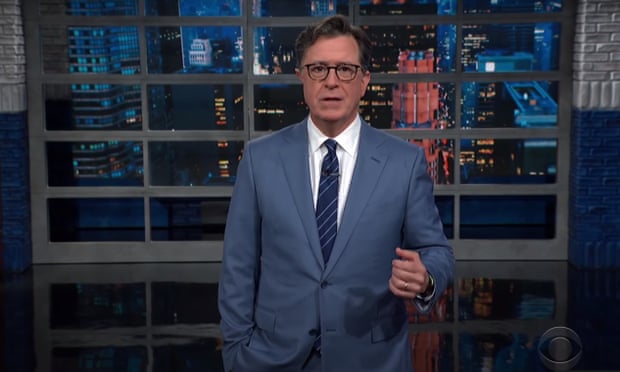 Stephen Colbert on Trump’s first rally since the 6 January insurrection: “Why is he allowed to have rallies after that? After the assassination, John Wilkes Booth wasn’t welcomed to Broadway for a sold-out performance of ‘I Shot Lincoln: The Musical!’”