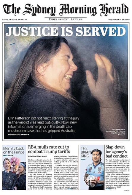 The front page of the Sydney Morning Herald, Tuesday 8 July 2025.