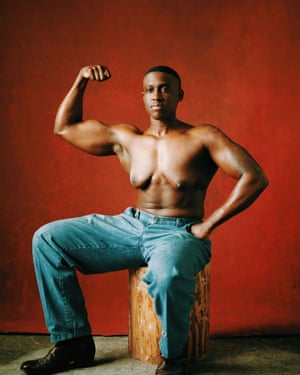 Nichelle flexing, 2020Nichelle, who presents as male, is a bodybuilder. Kennedi Carter wanted to create an image reminiscent of the 1930s American pin-up, something that feels hyper-masculine in contrast to Nichelle’s queer identity.