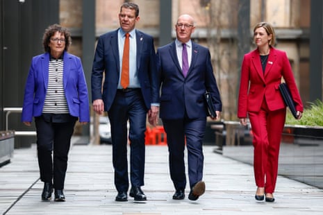 John Swinney (2nd on right) and Rhun ap Iorwerth (2nd on left), with Elin Jones, the Welsh government finance minister (left) and Jenny Gilruth, the Scottish government’s finance secretary, arriving for the national economic council.