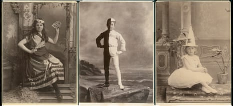 Mabel Dean, 14, dressed as a ‘Gypsy’; Leslie Gardner, 10, dressed as an eclipse; and Isabel Stuckey, seven, dressed as a white witch.