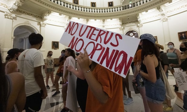 People rally at the Texas state capitol on 1 September against the abortion law.