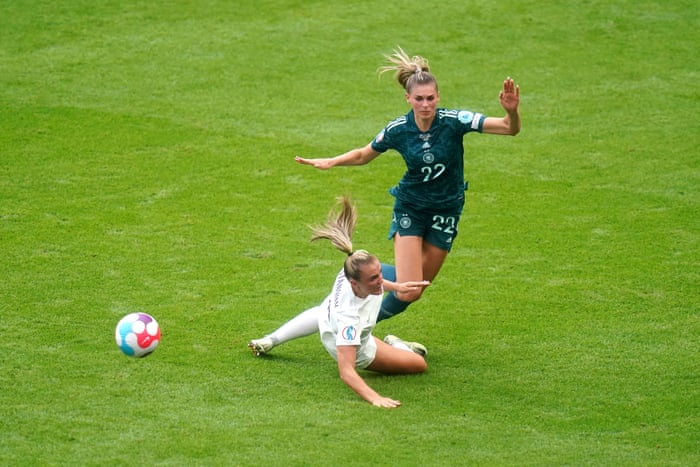 Georgia Stanway fouls Germany’s Jule Brand. She could have been off.