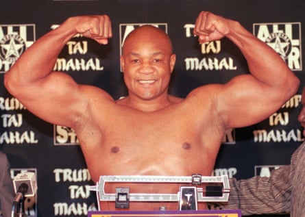 George Foreman weighs in before a fight 1997, after making an unlikely comeback to boxing.