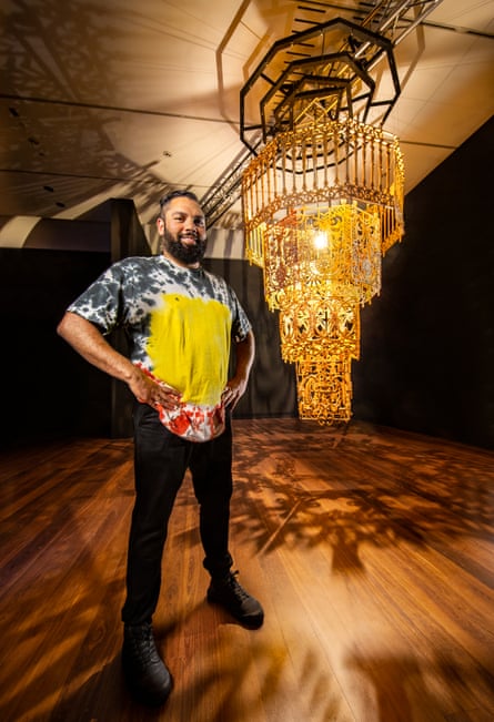 Dennis Golding’s installation constructed from salvaged iron lacework sourced from his childhood neighbourhood, ‘the Block’ in Sydney’s Redfern.