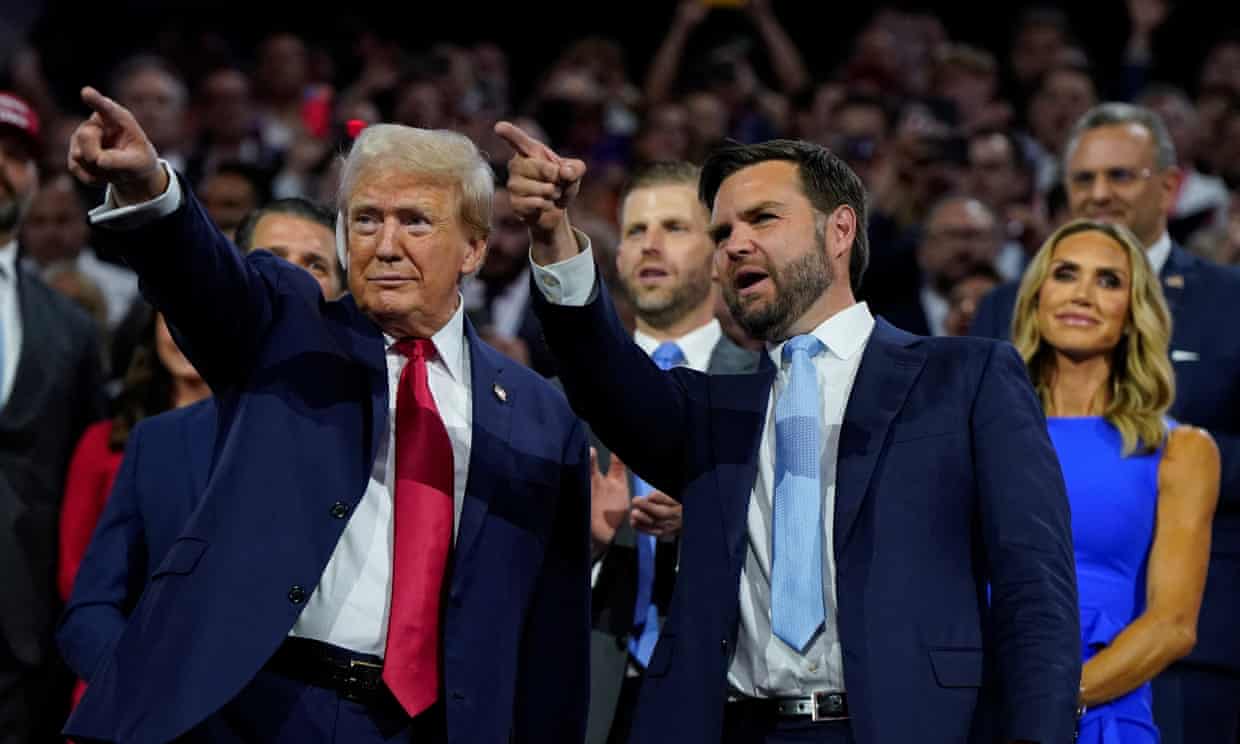Donald Trump and JD Vance at day one of the RNC at the Fiserv Forum in Milwaukee