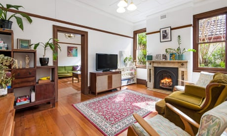 An edited photo of reporter Caitlin Cassidy's loungeroom, taken by a professional real estate photographer
