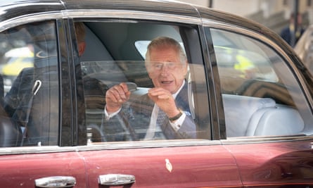 King Charles leaving Westminster Abbey after a rehearsal for his coronation on Wednesday.