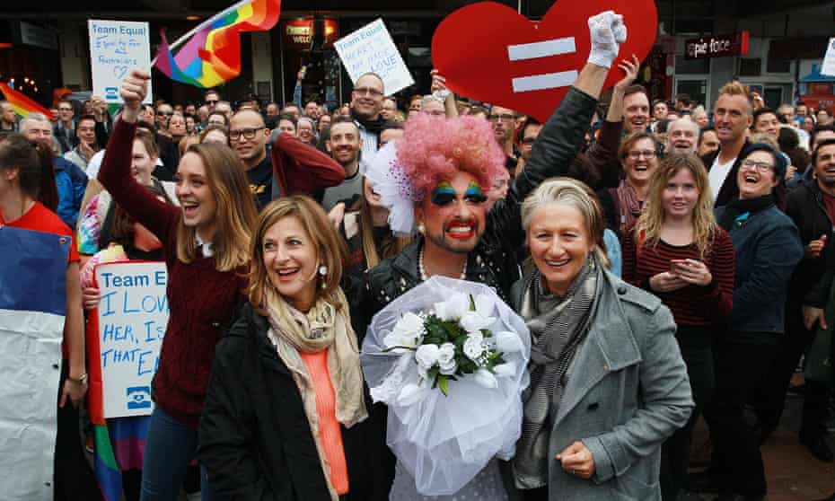 Jackie Stricker, Joyce Maynge and Kerryn Phelps at Taylor Square on Sunday for a Sydney rally in support of marriage equality.