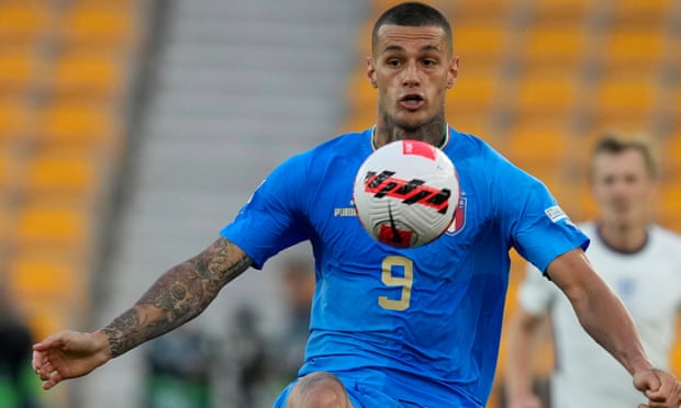 Gianluca Scamacca in action for Italy.
