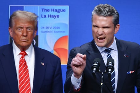Defence secretary Pete Hegseth speaks at the Nato summit in the Netherlands.