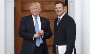 Donald Trump with Kris Kobach at the Trump National Golf Club in Bedminster, New Jersey. Kobach, who is the commission’s vice-chair, sent a letter to states on Thursday asking for voter data. 