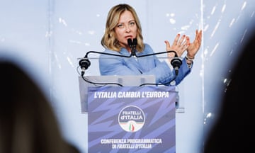 Fratelli d'Italia Programmatic Conference in Pescara, Italy - 28 Apr 2024<br>Mandatory Credit: Photo by Roberto Monaldo/LaPresse/REX/Shutterstock (14453512i) Prime Minister Giorgia Meloni during the Brothers of Italy party Programmatic conference in Pescara, Sunday, April 28, 2024 Fratelli d'Italia Programmatic Conference in Pescara, Italy - 28 Apr 2024
