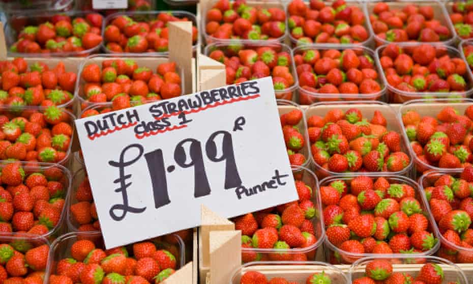 Dutch strawberries for sale at a market in south Wales.