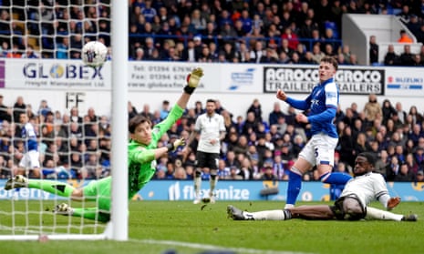 Nathan Broadhead scores the third for Ipswich in their 6-0 win over Sheffield Wednesday on 16 March 2024.