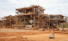 Part of the Chevron LNG project under construction during a tour of the Chevron LNG project on Barrow Island, Western Australia, Monday, April 11, 2016. Turnbull is touring Chevron’s massive Gorgon LNG project off the West Australian coast just days after production was suspended due to a technical breakdown. (AAP Image/News Corp Pool, Ray Strange) NO ARCHIVING