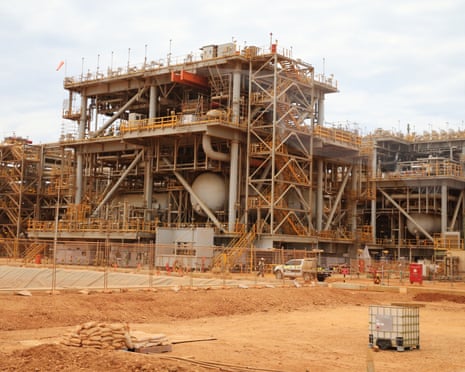 Part of the Chevron LNG project under construction during a tour of the Chevron LNG project on Barrow Island, Western Australia, Monday, April 11, 2016. Turnbull is touring Chevron’s massive Gorgon LNG project off the West Australian coast just days after production was suspended due to a technical breakdown. (AAP Image/News Corp Pool, Ray Strange) NO ARCHIVING