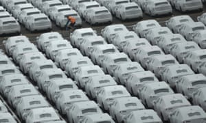 Parked cars destined for the UK at Zeebrugge, Belgium.