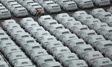 Parked cars destined for the UK at Zeebrugge, Belgium. 