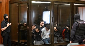 Defendants in the case of the terrorist attack at Crocus City Hall attend a hearing at a military court in Moscow