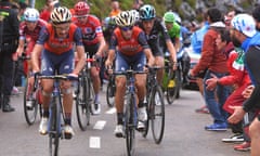 Chris Froome, third from left, and his Team Sky team-mate Wout Poels, right, work to keep in touch with Vincenzo Nibali, second right. 