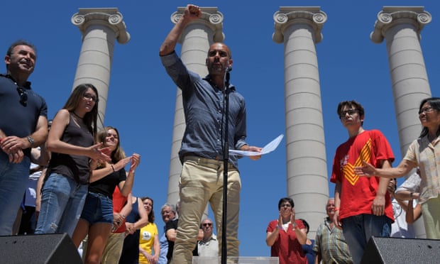 Pep Guardiola speaks at the Catalan independence rally.