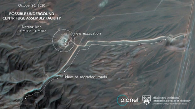 An annotated satellite image of construction at Iran’s Natanz uranium enrichment facility
