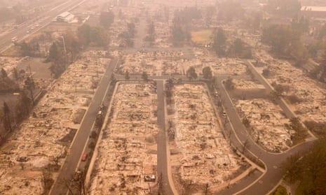 An aerial view shows properties destroyed by the Almeda Fire in Talent, Oregon, September 15, 2020.