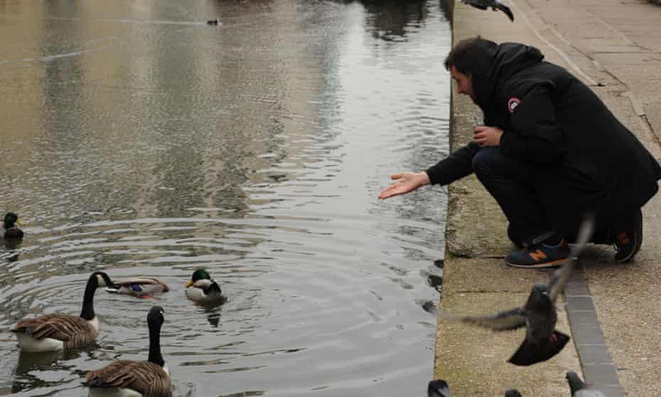 Man feeding ducks