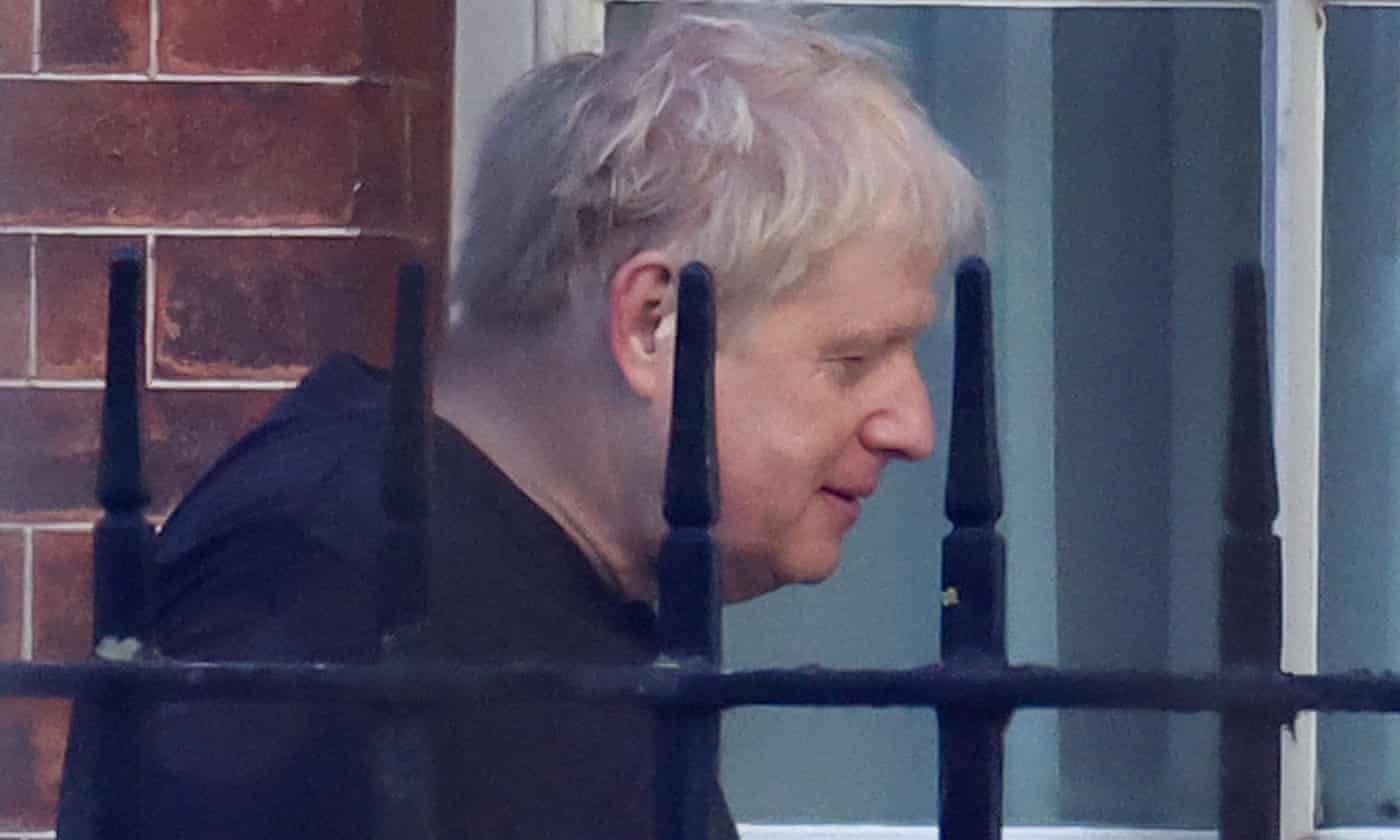 Boris Johnson in Downing Street on Tuesday morning.