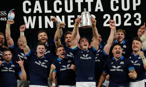 Scotland celebrate a hat-trick of Calcutta Cup wins.