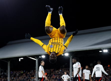 Brighton’s Carlos Baleba does a backflip as he celebrates scoring at Fulham on 5 December 2024.
