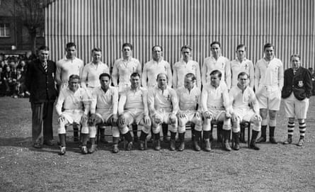 The England army team, including sergeant Roy Francis (front row, second left), before a match against Wales in April 1944.