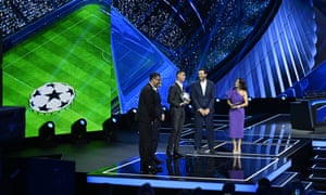 UEFA Champions League 2024/25 League Phase Draw<br>MONACO, MONACO - AUGUST 29: Portuguese player Cristiano Ronaldo receives the UEFA Champions League All-Time Top Scorer award from UEFA President Aleksander Ceferin on stage during the UEFA Champions League 2024/25 League Phase Draw at Grimaldi Forum on August 29, 2024 in Monaco, Monaco. (Photo by Kristian Skeie - UEFA/UEFA via Getty Images)