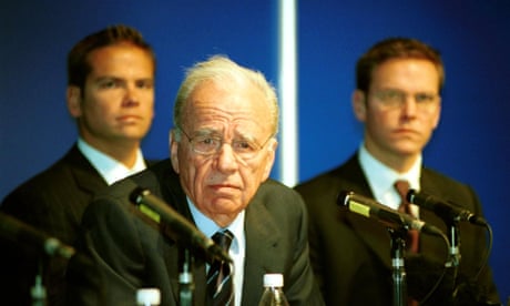 Rupert Murdoch flanked by sons Lachlan (left) and James in 2002