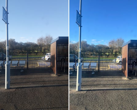 A photograph taken without processing (left), alongside the same, processed image.