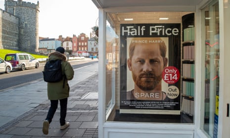 An advert for Prince Harry’s book, Spare, in Windsor, England.