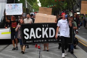 A demonstration in Melbourne against a vaccination mandate that came into effect on Saturday requiring construction workers in Victoria state to be fully vaccinated.