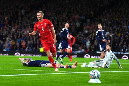 Nico Elvedi celebrates scoring SwitzerlandâÂÂs second goal of the game.