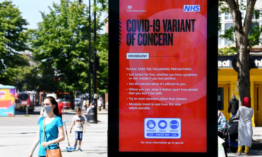 A Covid warning sign in Hounslow, west London