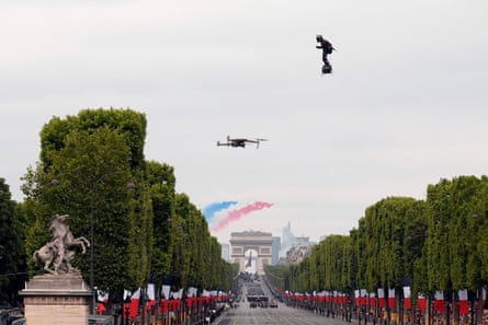 Franky Zapata enjoys a bird’s-eye view of Bastille Day celebrations.