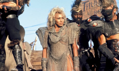Tina Turner in costume in the 1985 film Mad Max: Beyond Thunderdome, directed by George Miller