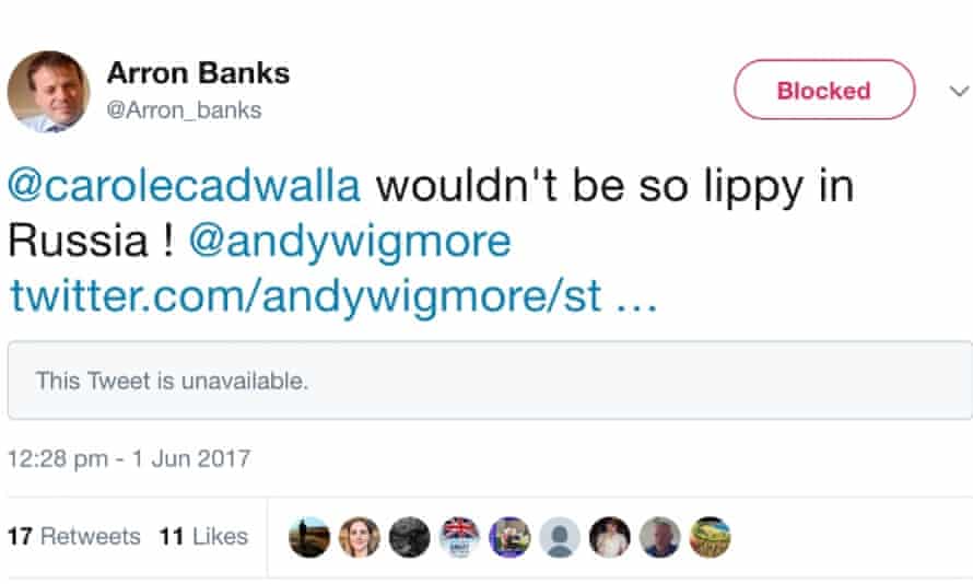 “Wouldn’t be so lippy ...” Arron Banks’s now-deleted tweet.