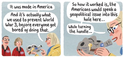 A series of cartoon images of the TV show Bargain Hunt in which a couple find the Rules-Based International Order, panel 3