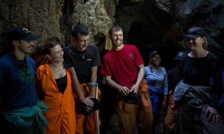 Members of the Rising Star expedition team inside the cave.