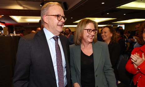 Prime minister Anthony Albanese and Victorian premier Jacinta Allan at the Victorian Labor conference on Saturday.