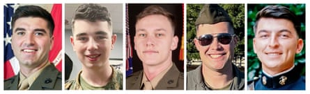 Five images in a row of young men in military uniform.