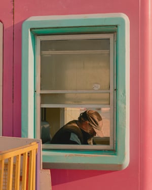 Will, in the helter-skelter booth. Cleethorpes, Lincolnshire.