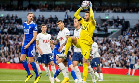 Hugo Lloris in action during Tottenham’s win over Leicester.
